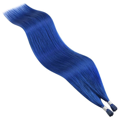 YoungSee Blue I Tips Hair Extensions 25g Blue I Tip Extensions 16 Inch Colorful Hair Extension I Tip 40s Blue Human Hair Extensions I Tip for Women Tip Human Hair Extensions for Prom