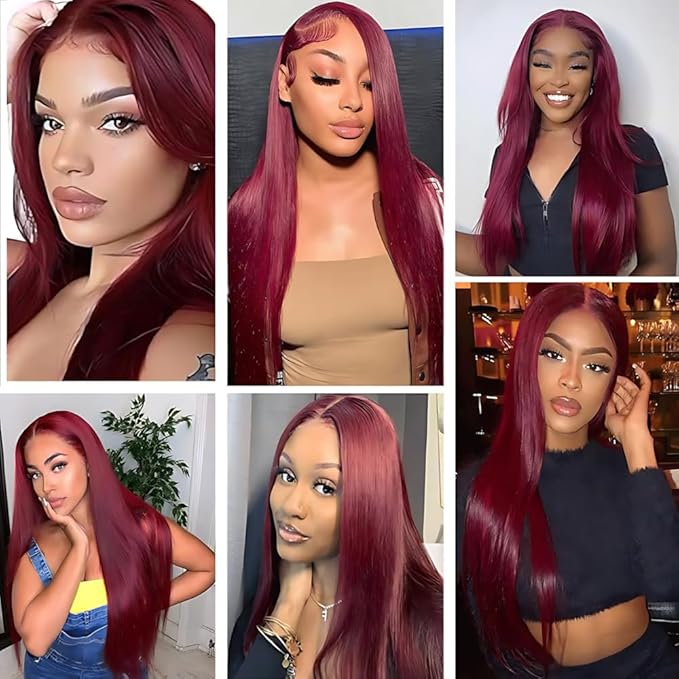 Wine Red Burgundy Straight Bundles Color 99j Burgundy Human Hair Straight Bundles 12 14 16 Inch Double Weft Brazilian Hair Extensions Soft and Silky for Women
