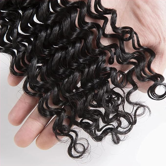 #1B Human Hair Bundles Deep Wave Bundles 14 14 14 Inch Unprocessed Brazilian Virgin Hair Weave 3 Bundles 50 Grams Per Bundle Natural Color Bundle Human Hair Extensions
