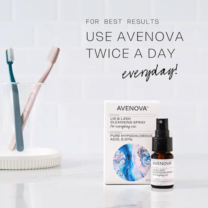 Avenova Eyelid and Eyelash Cleanser Spray - Pure Hypochlorous Acid, Gentle Everyday Lash Cleanser For Eye Irritation, 20mL (0.68oz)