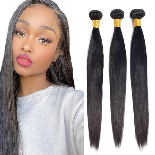 #1B Human Hair Bundles Straight Bundles 24 24 24 Inch Unprocessed Brazilian Virgin Hair Weave 3 Bundles 50 Grams Per Bundle Natural Color Bundle Human Hair Extensions