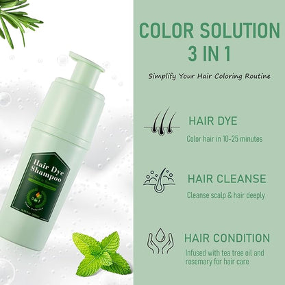 Black Hair Dye Shampoo 3 in 1, Hair Color Shampoo for Gray Hair, Tea Tree Black Hair Shampoo, Champu Para Canas, Gentle and Effective, Colors in Minutes, 16.90 Fl Oz