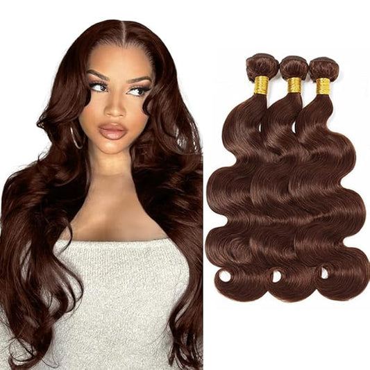 Brown Bundles Color #4 Body Wave Human Hair Bundle Chocolate Brown Human Hair 3 Bundles 12 14 16 Inch Niegmeag Brazilian Virgin Remy Color 4 Bundle