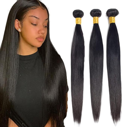#1B Human Hair Bundles Straight Bundles 22 22 22 Inch Unprocessed Brazilian Virgin Hair Weave 3 Bundles 50 Grams Per Bundle Natural Color Bundle Human Hair Extensions
