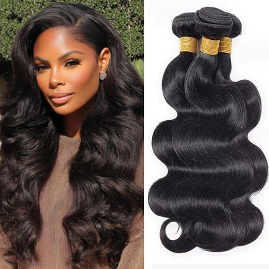 Body Wave Human Hair Bundles Natural Black Body Wave Bundles Brazilian Remy Hair Extensions 28 30 32 Inch Soft and Silky for Women