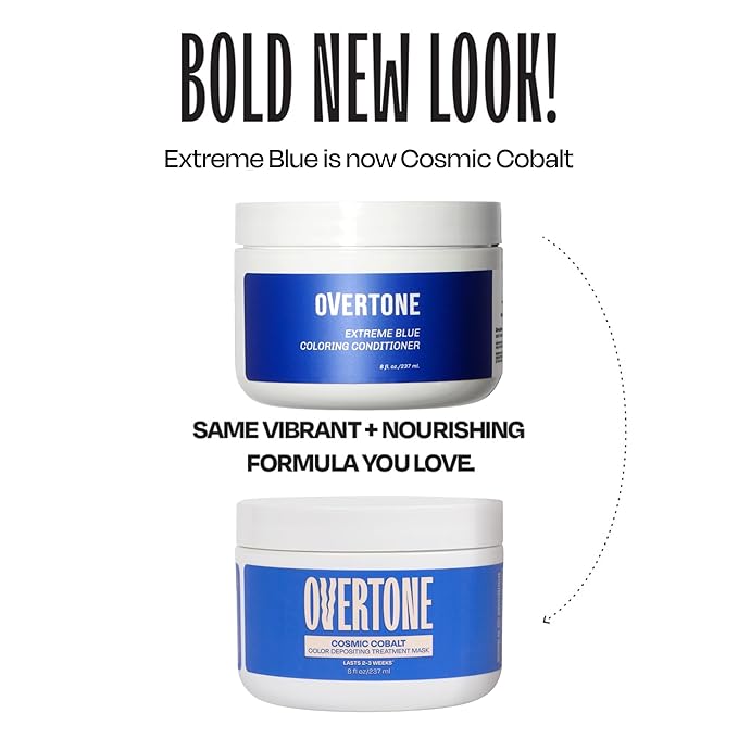 Overtone Color Depositing Semi-Permanent Hair Dye Conditioner - 8 oz For Natural & Color-Treated Hair, Moisturizing Shea Butter & Coconut Oil - Vegan & Cruelty-Free, Extreme Blue