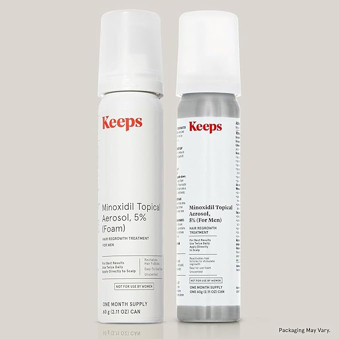 Keeps Extra Strength Minoxidil for Men Topical Aerosol Foam 5%, Hair Growth Treatment - 3 Month Supply (3 x 2.11oz Bottles) - Thicker, Longer Hair - Slows Hair Loss & Promotes Hair Regrowth