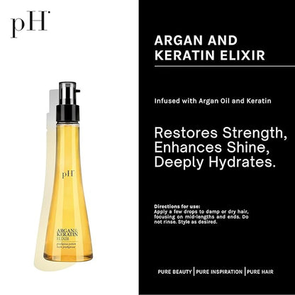 pH PURE HAIR Argan & Keratin Shampoo Hair Mask & Elixir Color Protecting - Hydrating Nourishing Formula for Deep Cleansing Heat Protection Soft & Silky Hair - Sulfate Free (8.45+8.45+3.38 Fl Oz)