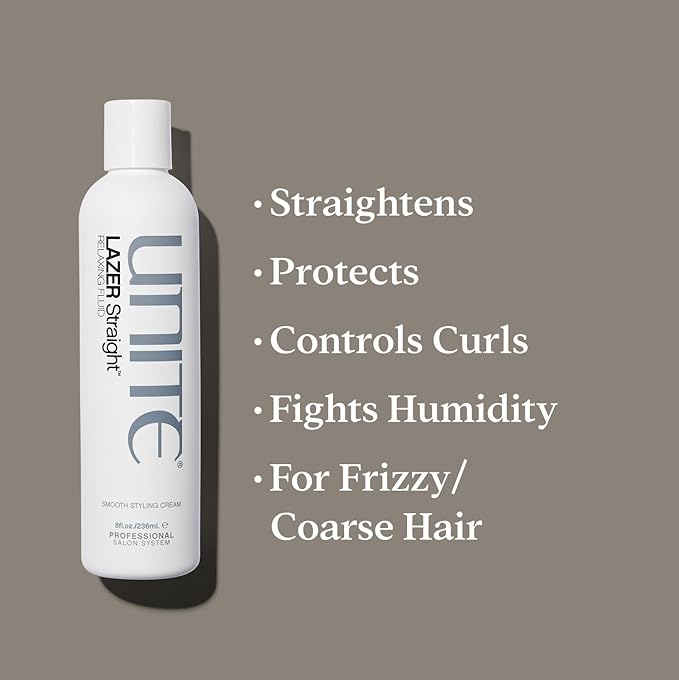 UNITE Hair - LAZER Straight Relaxing Fluid - Frizz-Control Fluid That Smooths, Softens, and Straightens Unruly Hair - Ideal for Humidity, Heat Protection, and Curls, 8 Fl Oz