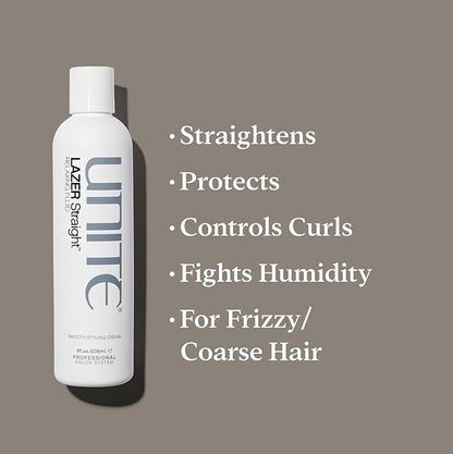UNITE Hair - LAZER Straight Relaxing Fluid - Frizz-Control Fluid That Smooths, Softens, and Straightens Unruly Hair - Ideal for Humidity, Heat Protection, and Curls, 8 Fl Oz
