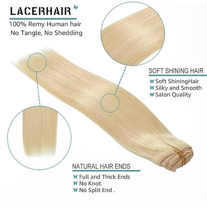 Lacer Hair Extensions 20 Inch Clip in Human Hair LacerHair Thick Lace Clip in Hair Extensions 7pcs Remy Human Hair Platinum Blond Silky Invisible PU Weft 140g
