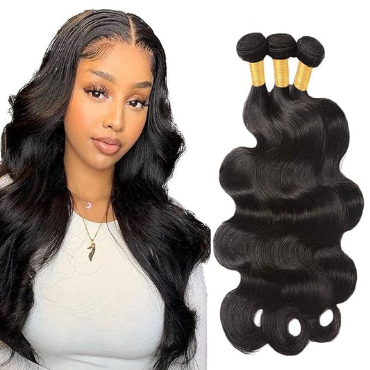 #1B Human Hair Bundles Body Wave Bundles 24 26 28 Inch 3 Bundles Unprocessed Brazilian Virgin Hair Weave 50 Grams Per Bundle Body Wave Bundle Human Hair Extensions Natural Color