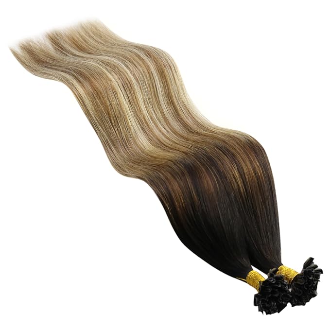 YoungSee U Tips Hair Extensions Brown Balayage U Tip Hair Extensions Remy Human Hair for Women Keratin Hair Extensions Ombre Brown to Blonde Utip Hair Extensions Human Hair 22In 1g/s 50g