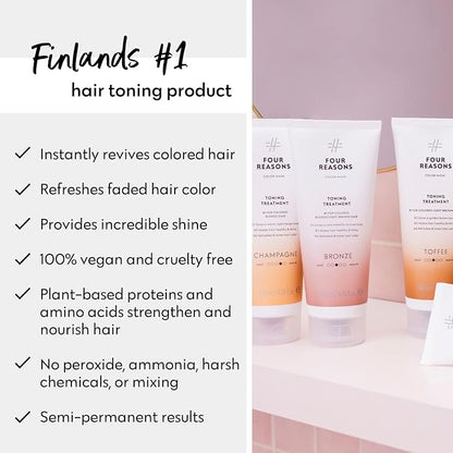 FOUR REASONS Bronze Hair Toner - Color Depositing Shampoo for Treated Hair (8 Colors, Sulfate-Free, Vegan, 8.45 Fl Oz)