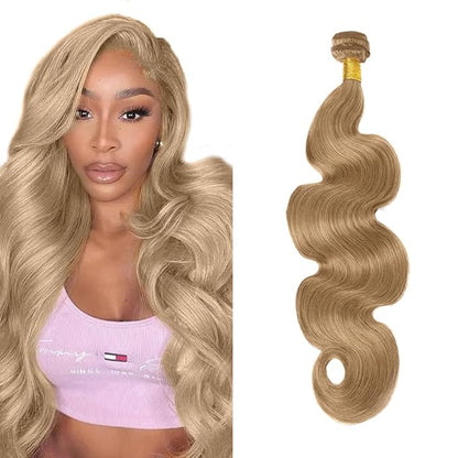 #22 Blonde Bundles Human Hair Body Wave Bundles 26 Inch Human Hair Weave 1 Bundle Unprocessed Brazilian Virgin Hair Ash Blonde Body Wave Human Hair Extensions 50 Grams/Bundle