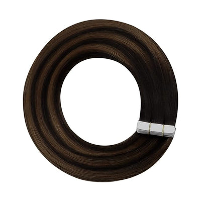 YoungSee Tape in Hair Extensions Real Human Hair Brown Tape Hair Extensions Balayage Dark Brown with Medium Brown Tapein Hair Extensions Real Human Hair Long Hair Extensions 24In 20pcs 50g