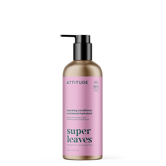 ATTITUDE Hydrating Conditioner, Peppermint & Sweet Orange, with Essential Oils, Vegan & Plant-Based, Aluminum Bottle, For Dry and Damaged Hair, 16 Fl Oz