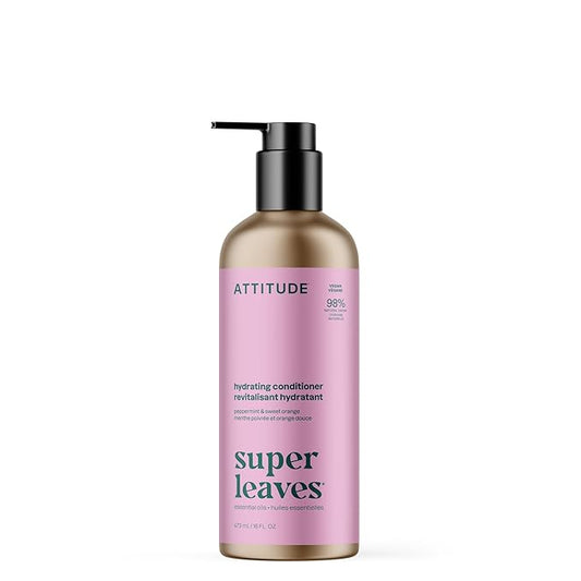 ATTITUDE Hydrating Conditioner, Peppermint & Sweet Orange, with Essential Oils, Vegan & Plant-Based, Aluminum Bottle, For Dry and Damaged Hair, 16 Fl Oz
