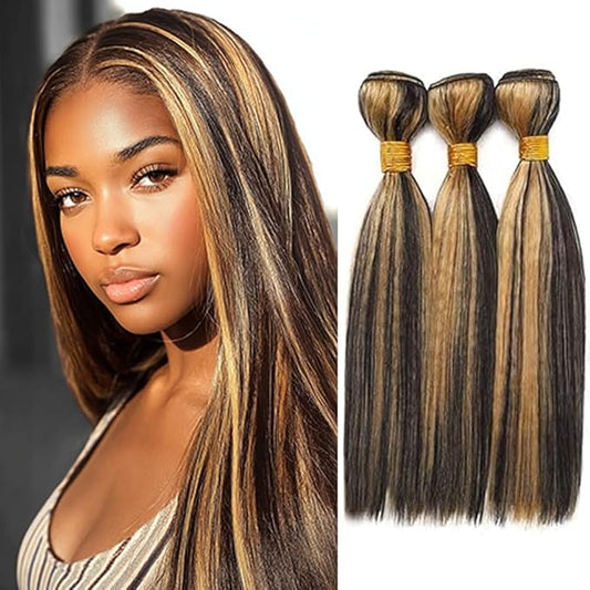 Ombre P1B27 With Highlights Straight Bundles Natural Blonde Straight Bundles two tone Brazilian Human Hair Soft and Silky for Black Women 22 24 26 Inch