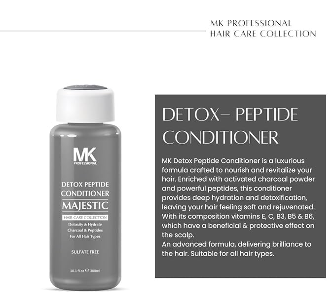 MK PROFESSIONAL Detox Charcoal Conditioner, Help Soothe Scalp and Remove Impurities, Sulphate Free + Amino Acid Complex, Reduce Breakage - Suitable for All Hair Types - 10.1 Fl Oz / 300 ml