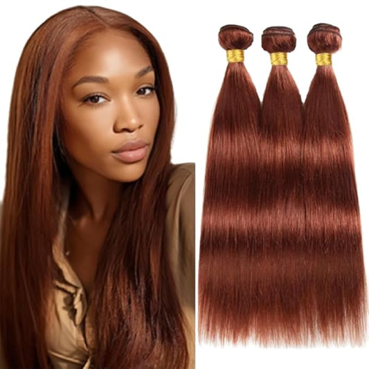 Color 33 Human Hair Bundles Straight Bundles Weave Extensions Double Weft Brazilian Human Hair Soft and Silky for Women 14 16 18 Inch