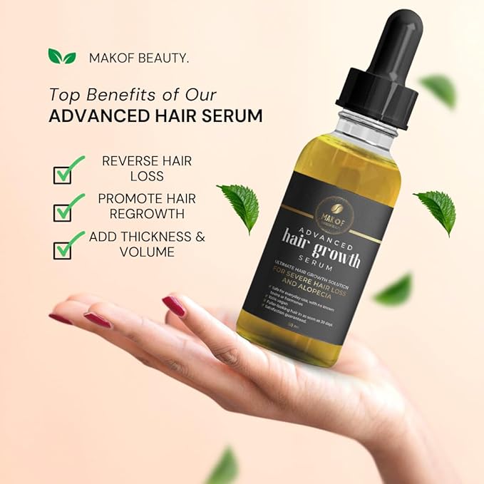 Effective Hair Growth Treatment: Biotin, Collagen, Protein and 38 Essential Oils for Longer, Thicker Hair. Moisturizes Scalp, Prevents Dandruff and Edges Loss. 60ML