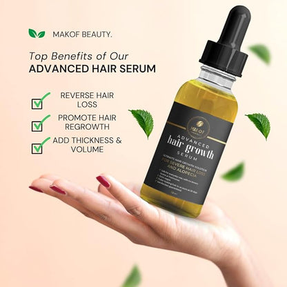 Effective Hair Growth Treatment: Biotin, Collagen, Protein and 38 Essential Oils for Longer, Thicker Hair. Moisturizes Scalp, Prevents Dandruff and Edges Loss. 60ML