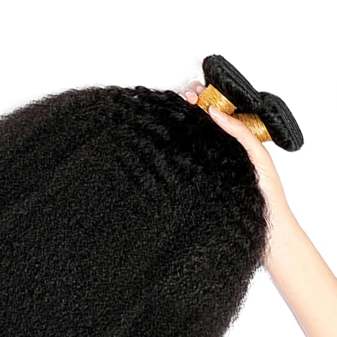 Kinky Straight Human Hair Bundles Natural Black Yaki Straight Bundles Hair Extensions 22 24 26 Inch Grade 8A Brazilian Virgin Remy Hair 3 Bundles Double Weft Real Color 1B Hair Weave