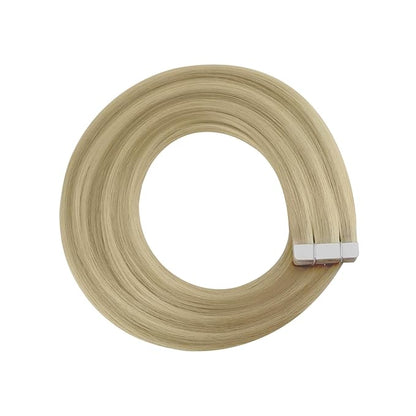 YoungSee Tape in Hair Extensions Human Hair Highlight Blonde Tape in Hair Extensions Highlight Golden Blonde Mix Blonde Hair Extensions Real Human Hair Tape in 14 Inch 20pcs 50g Remy Hair Extensions