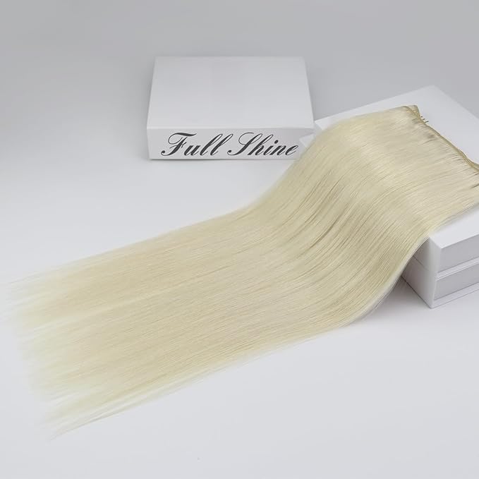 Full Shine Sew In Hair Extensions Real Human Hair Weft Hair Extensions Remy Straight Hair Color Platinum Blonde Extensions Soft Hair Weft Extensions For Women 10 Inch 50G