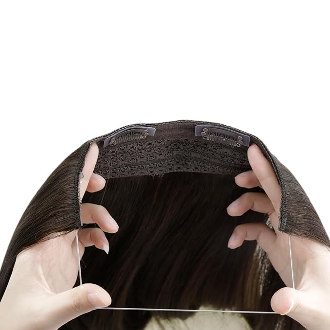 RUNATURE Invisible Wire Hair Extnsions Real Human Hair 16 Inch Brown Hair Extensions One Piece Clip in Secret Wire Hair Extensions Dark Brown Fish Line Extensions Full Head 80g