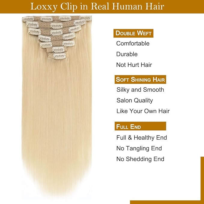 Loxxy 9A Grade Remy Human Hair Clip Ins Hair Extensions Full Head Thick Silky Straight Clip in Human Hair Double Weft Thicker 18 Inch #60A 120g 7 Pieces 16 clips