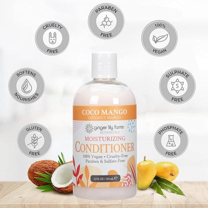 Ginger Lily Farms Botanicals Moisturizing Conditioner for Dry Hair, Coco Mango, 100% Vegan & Cruelty-Free, Coconut Mango Scent, 12 Fl Oz (Pack of 6)