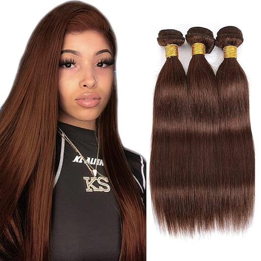 #4 Brown Bundles Human Hair Straight Bundles 24 24 24 Inch Human Hair Weave 3 Bundle Unprocessed Brazilian Virgin Hair Chocolate Brown Straight Human Hair Extensions 50 Grams/Bundle
