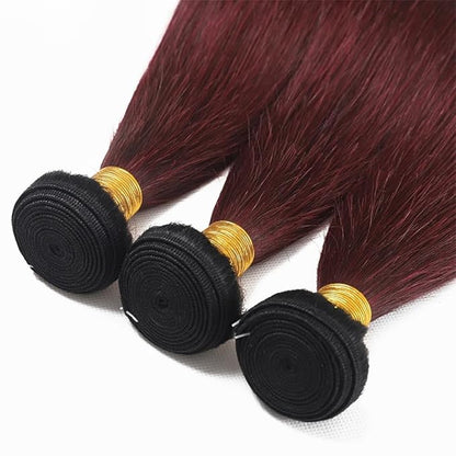 Burgundy Human Hair Bundles 1B99j Two Tone Black and Burgundy Straight Bundles 18 20 22 inch Double Weft Brazilian Virgin Remy Hair Extensions Soft and Silky For Black Women