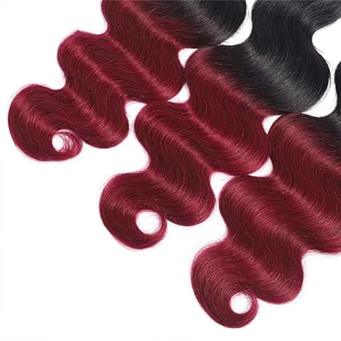 1B99J Body Wave Bundles Black Mixed With Burgundy Body Wave Bundles two tone Brazilian Hair Extensions Soft and Silky for Women 24 26 30 Inch