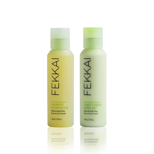 FEKKAI Brilliant Gloss Shampoo (2 oz) + Conditioner (2 oz) - Transforms Hair with 4X Shine - Free of Sulfates, Parabens, Phthalates - Vegan, Cruelty-Free
