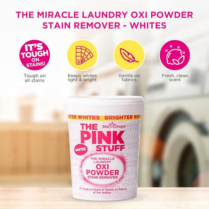 Stardrops The Pink Stuff Miracle Laundry Stain Remover Kit – Oxi Powder for Whites & Colors, Stain Remover Spray – Tough on Stains, Gentle on Fabrics (3-Pack)