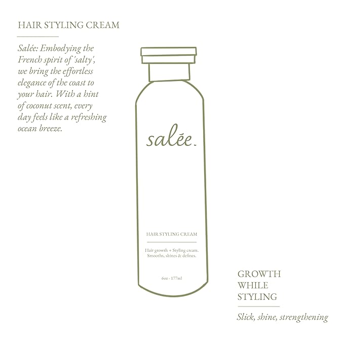 Salée Hair Styling Cream | Anti-Frizz Leave-In Smoothing Cream for All Hair Types | Flexible Hold & Shine | Defines Curls, Tames Flyaways, Softens & Nourishes | 6 oz.