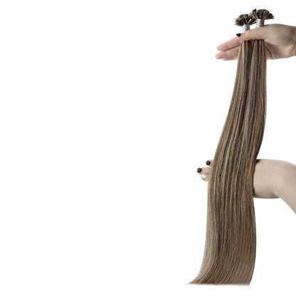 YoungSee Highlight U Tip Hair Extensions Human Hair Brown with Blonde U Tips Human Hair Extensions Brown Utip Real Hair Extensions Brown Hot Fusion Extensions Highlight K Tip Extensions 22In 1G/S 50G