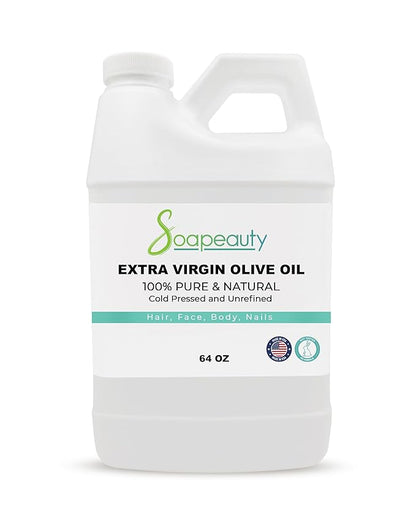 Soapeauty Extra Virgin Olive Oil | 100% Pure & Natural Unrefined Cold-Pressed Carrier Oil | Massage & Body Oil | for Skin, Face, Hair, and Soap Making | Carrier for Essential Oils - 64 Fl Oz