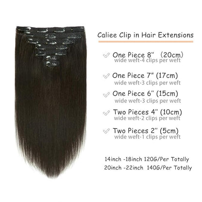 Caliee 16Inch Hair Extensions Clip in Human Hair Color 1B Natural Black Silky Straight Hair Clip in Extensions Seamless Invisible Double Weft Full Head for Woman 120G