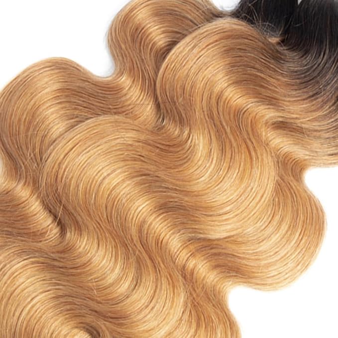 28 30 32 Inch 1B/27 Human Hair Bundles Ombre Body Wave Bundles Double Weft 2 Tone Black and Honey Blonde Hair Weave Peruvian Unprocessed Virgin Remy Hair Extensions