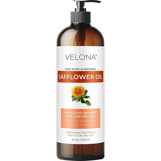 velona Safflower Oil 16 fl oz | 100% Pure and Natural Carrier Oil | Refined, Expeller Pressed | Cooking, Skin, Hair, Body & Face Moisturizing | Use Today - Enjoy Results