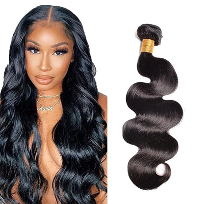 Human Hair Bundles Natural Black Body Wave Bundles Grade 8A Brazilian Virgin Remy Hair Single Bundle 14 Inch Double Weft Color 1B Body Wave Hair Weave 300g