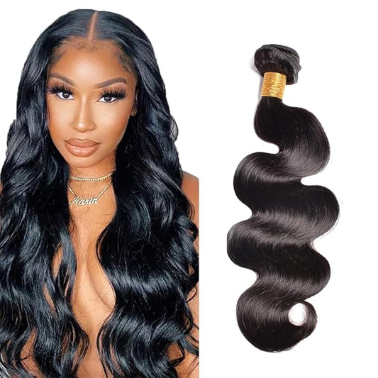 Human Hair Bundles Natural Black Body Wave Bundles Grade 8A Brazilian Virgin Remy Hair Single Bundle 14 Inch Double Weft Color 1B Body Wave Hair Weave 300g