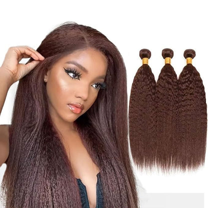 Color 4 Kinky Straight Bundles Human Hair Chocolate Brown Bundles 24 26 28 Inch Niegmeag Hair Unprocessed Brazilian Virgin Remy Hair Extensions Double Weft Hair Weave
