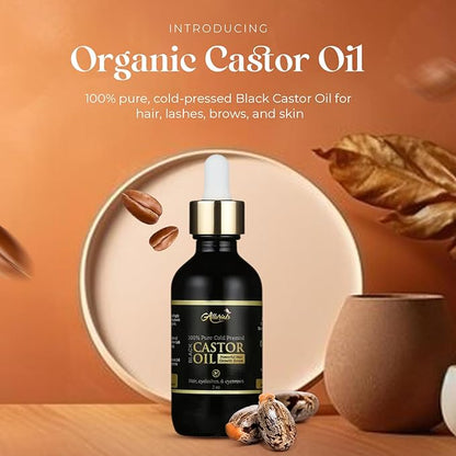 Organic Castor Oil – 2 Fl Oz | 100% Pure & Natural | Premium-Grade Carrier Oil for Hair Growth, Eyelashes & Eyebrows | Moisturizing Oil for Skin & Body