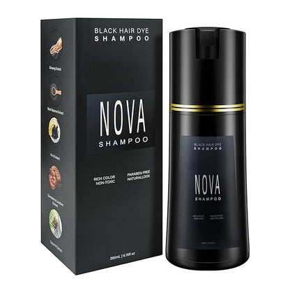Hair Dye Shampoo & Champu Para Canas - Natural 3-in-1 Instant Gray Coverage for Men & Women (Black)
