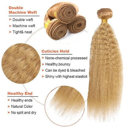 #27 Blonde Bundles Human Hair Yaki Straight Bundles 18 20 Inch Unprocessed Brazilian Virgin Hair Weave 2 Bundle Honey Blonde Human Hair Extensions